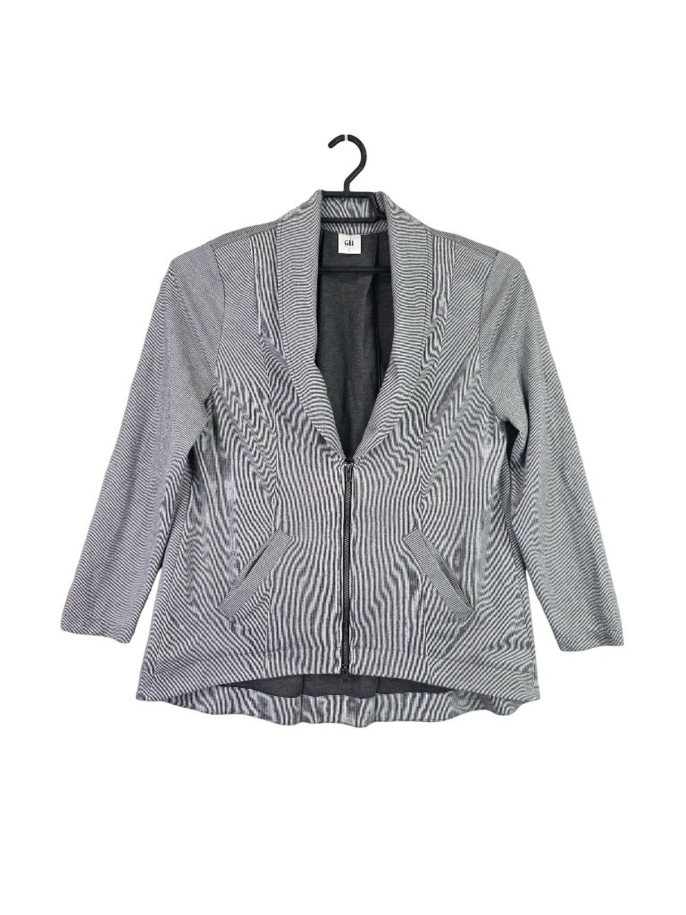 Women Cabi Gray Striped Front Zip Jacket Full Zip Back Casual Layering Size L